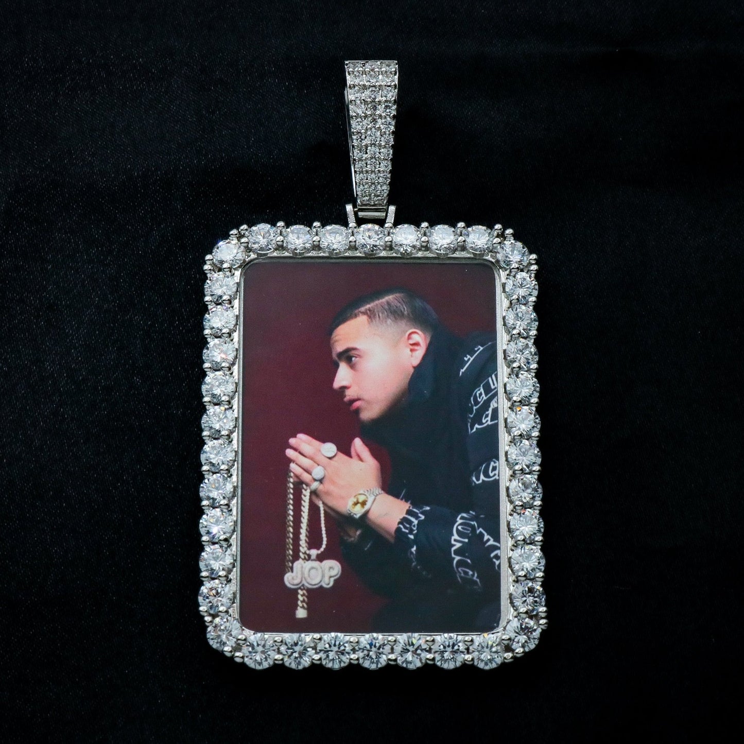 Custom Rectangle Photo Pendant - White Gold