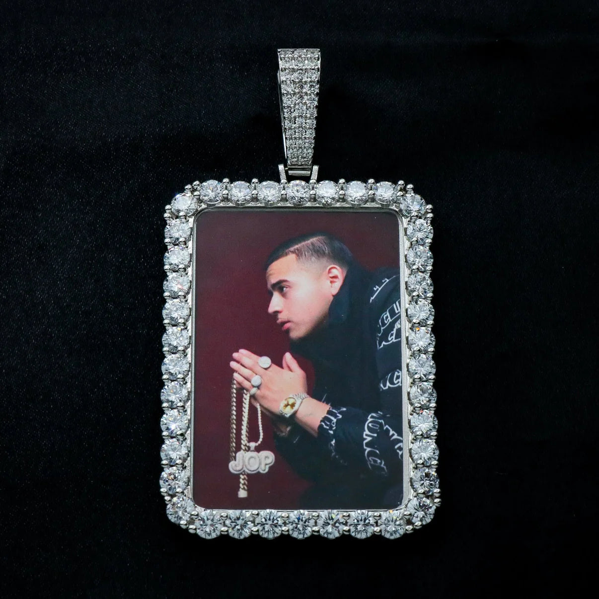 Custom Moissanite Rectangle Photo Pendant - 925 Silver