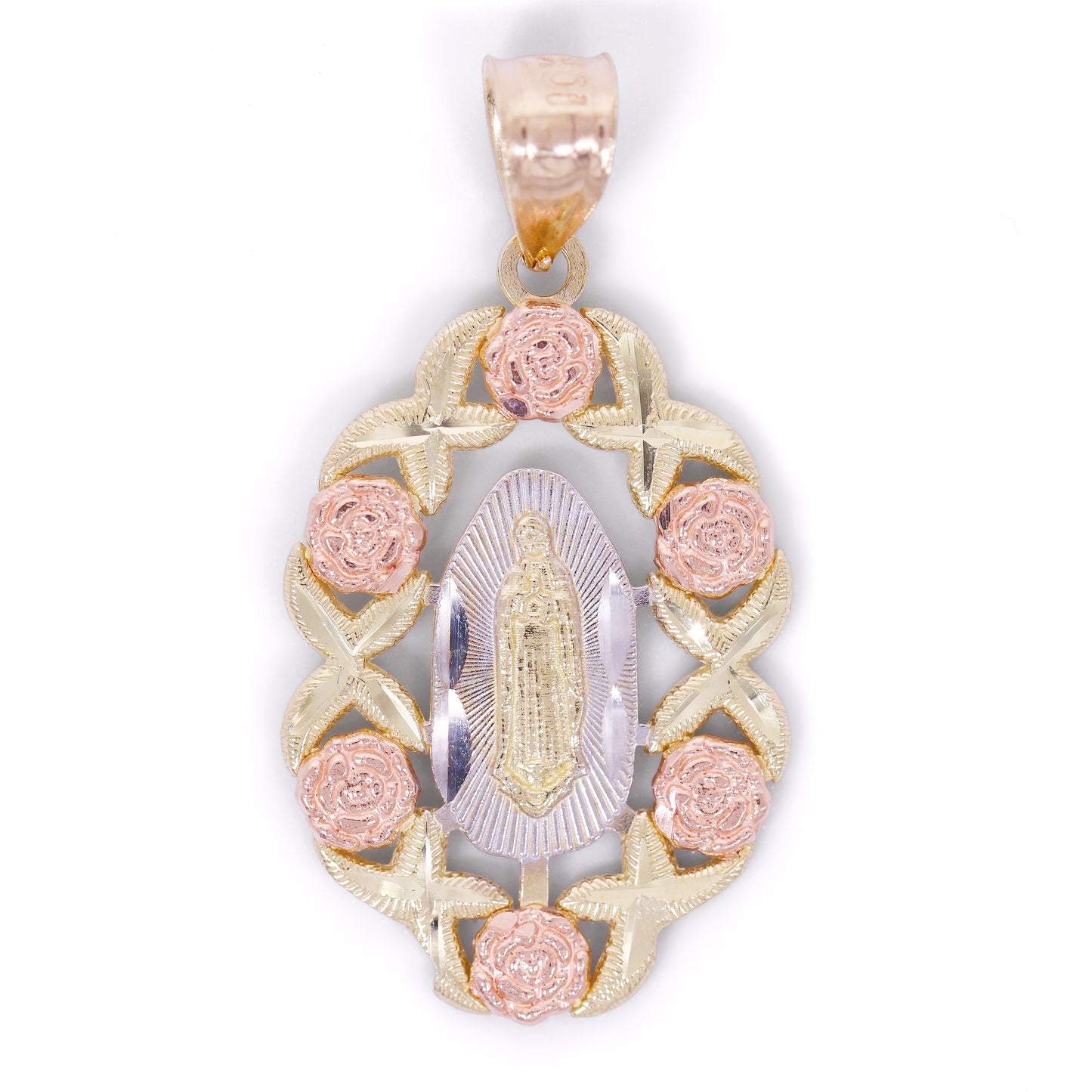 Rose Virgin Mary 3-Tone Pendant - 10k Gold