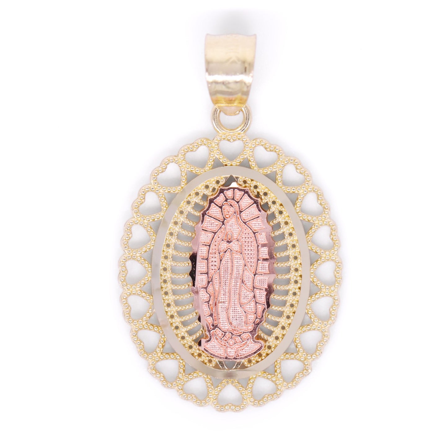 Heart Bezel Virgin Mary 2-Tone Pendant - 10k Gold