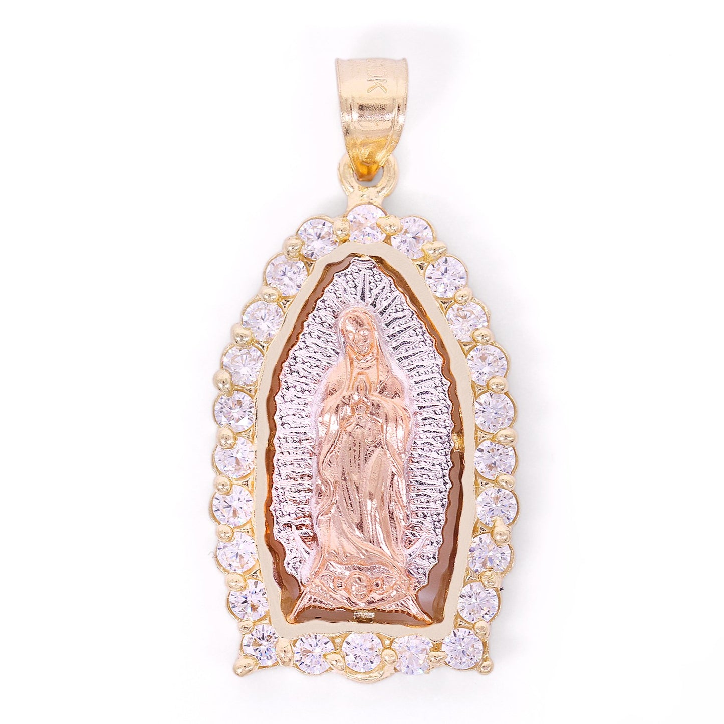 Iced Virgin Mary 3-Tone Pendant - 10k Gold