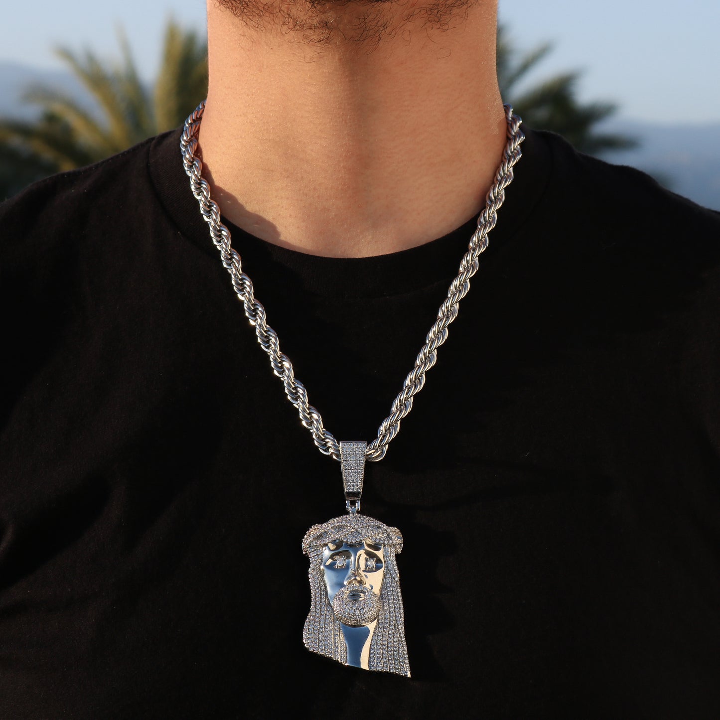 Big Jesus Pendant - White Gold