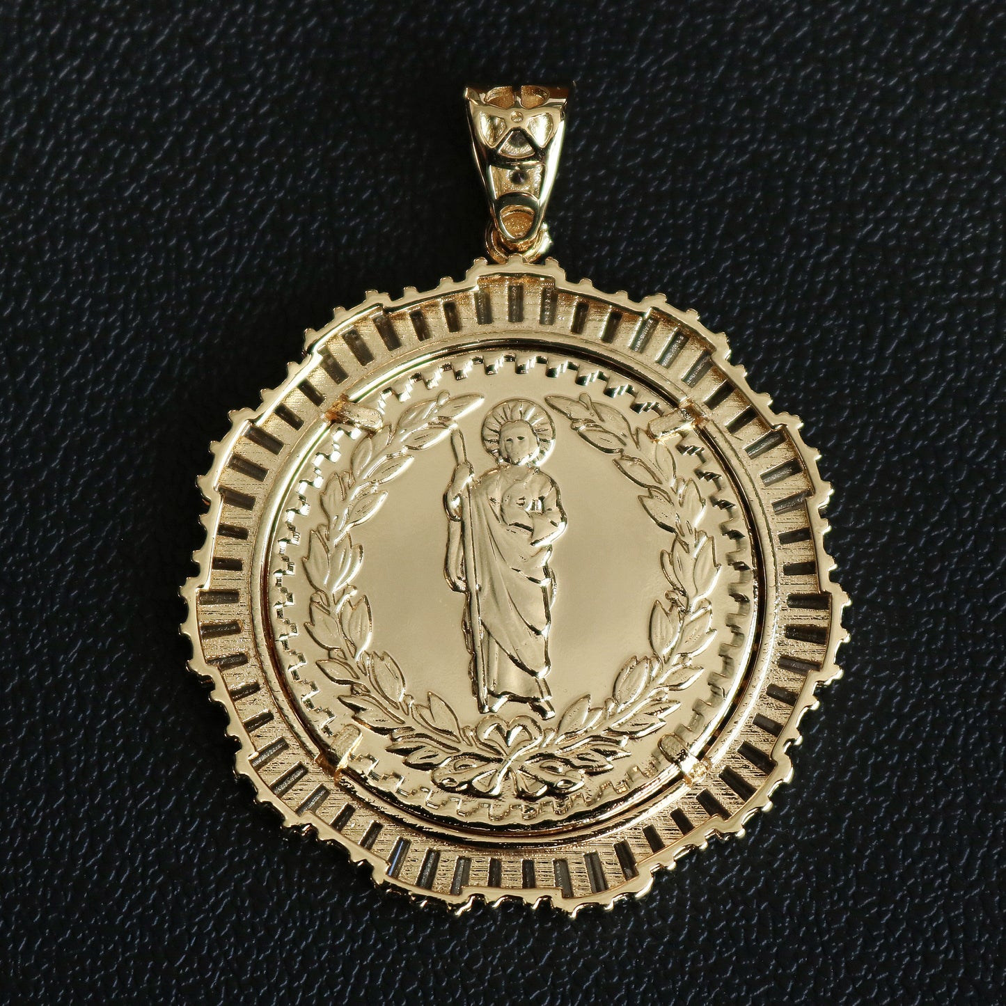 Star Baguette Double Sided Lady of Guadalupe & San Judas Pendant - Gold