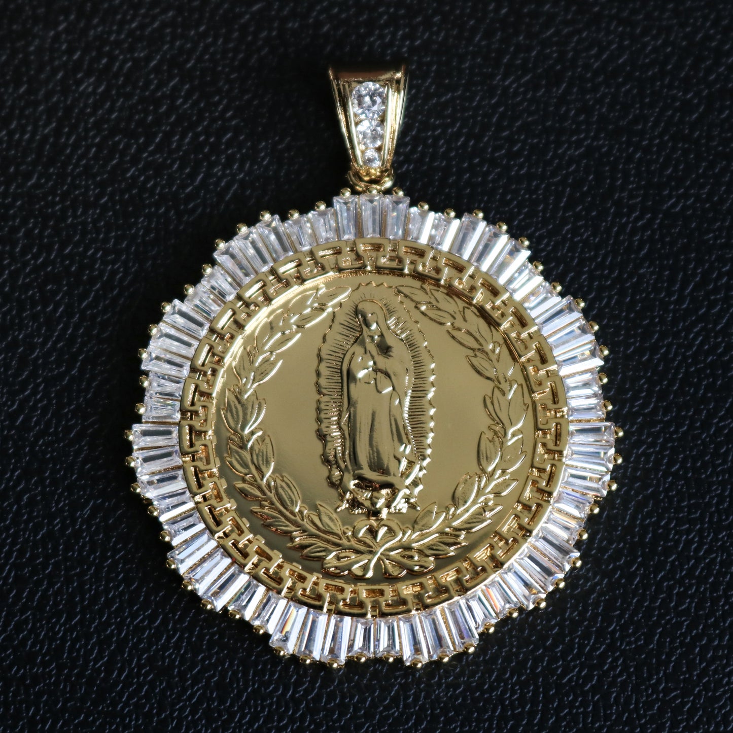 Star Baguette Double Sided Lady of Guadalupe & San Judas Pendant - Gold