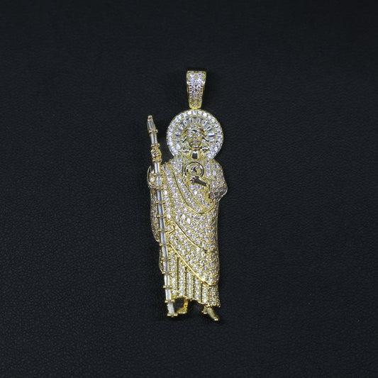 Fully Iced Baguette San Judas Pendant - Gold