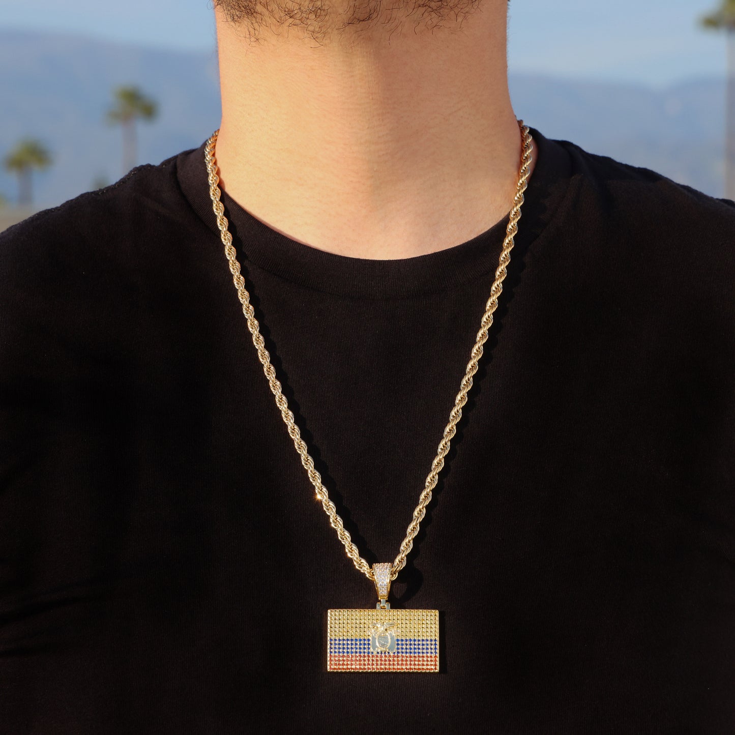 Iced out Ecuador Flag Pendant - Gold