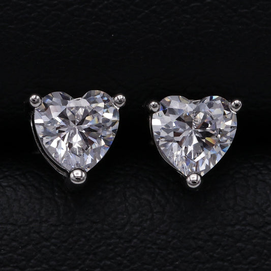 Heart Cut CZ Diamond Stud Earrings - 925 Silver