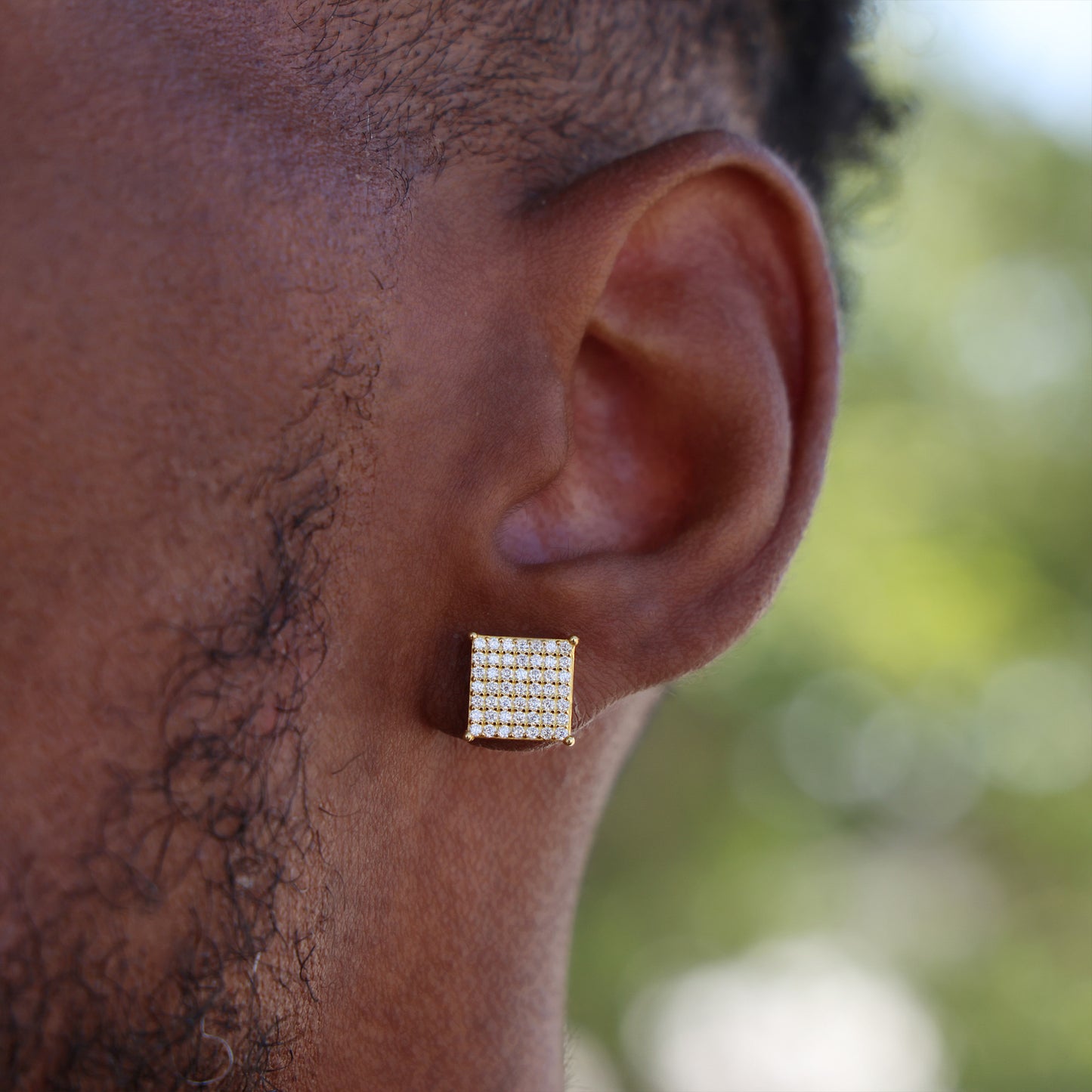 VVS Moissanite 9mm Iced Square Stud Earrings - Gold over 925 Silver