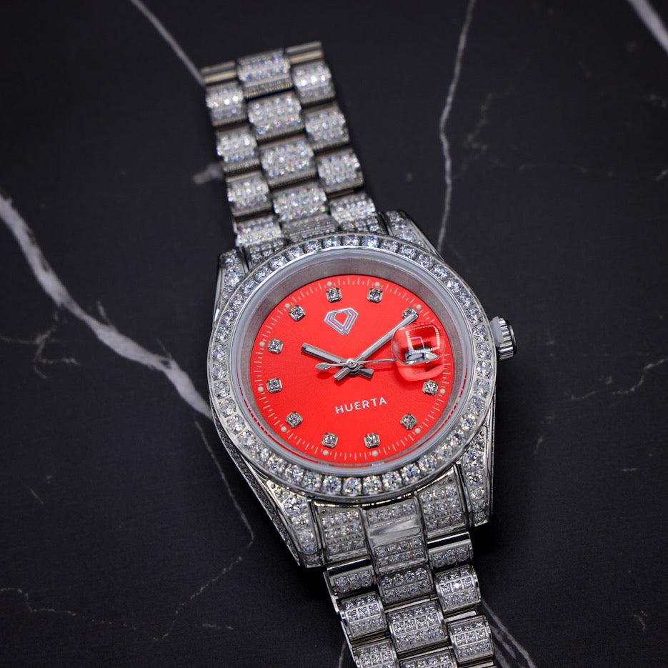 Iced Red Dial Huerta Watch - Stainless