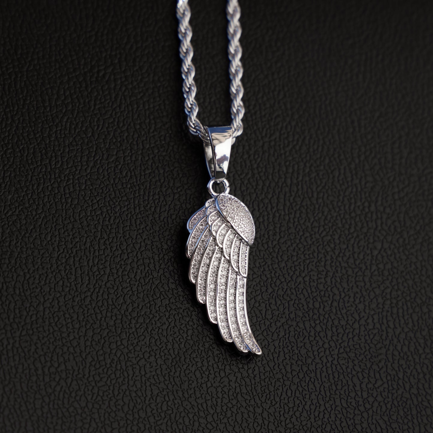 Iced Out Angel Wing Pendant - White Gold