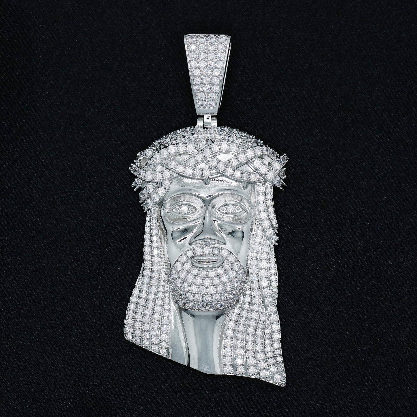 Big Jesus Head Pendant - White Gold
