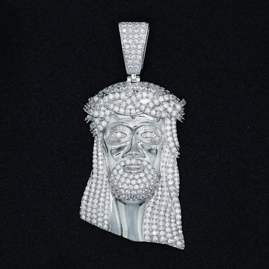 Big Jesus Head Pendant - White Gold