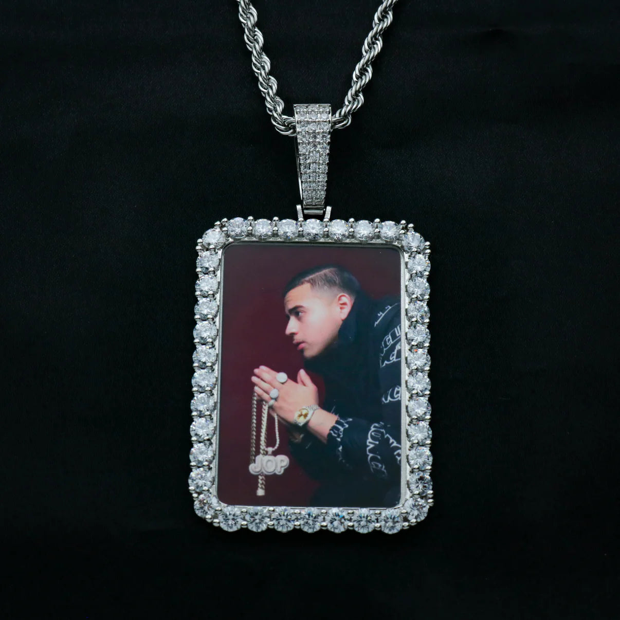 Custom Moissanite Rectangle Photo Pendant - 925 Silver