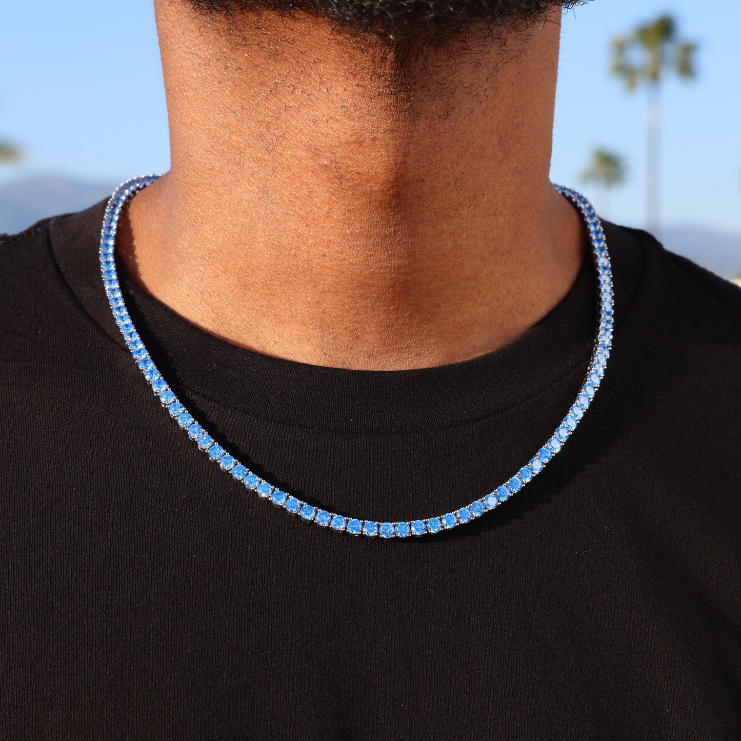 4mm Blue Tennis Chain - White Gold