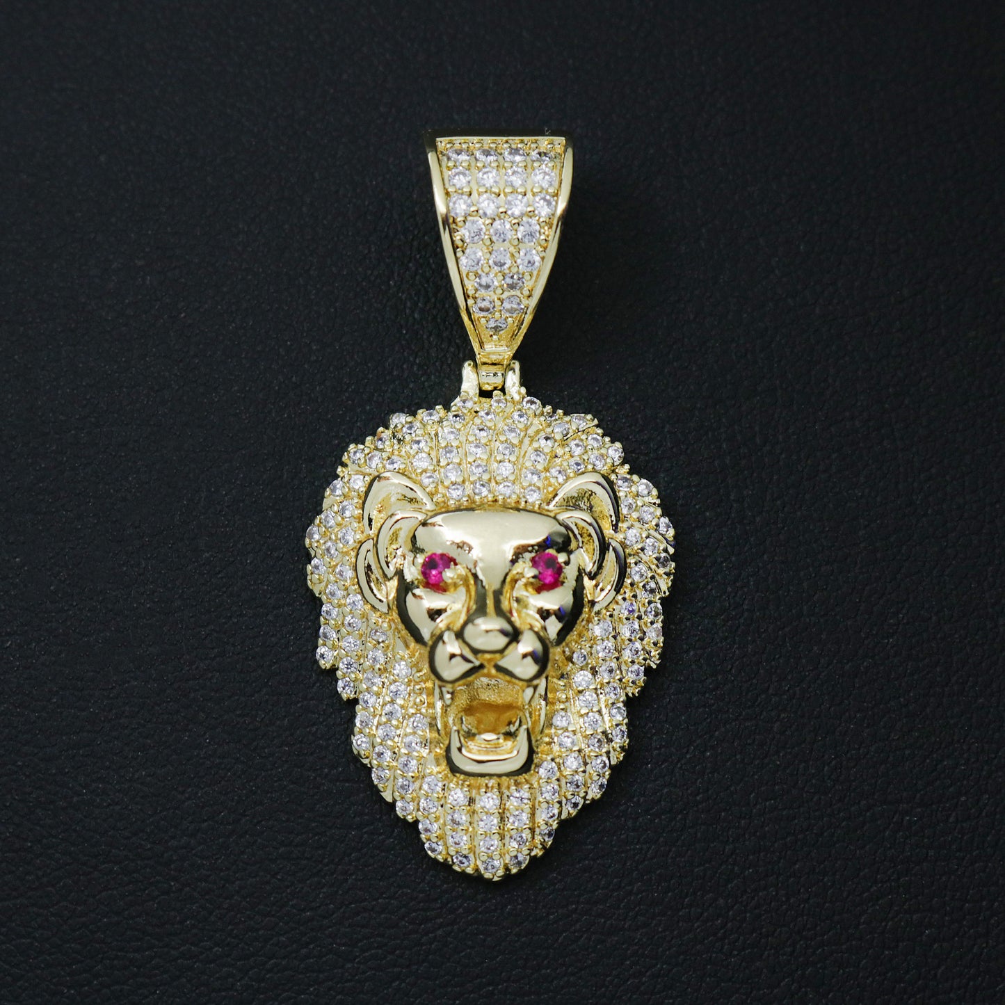 Small Iced Out Lion Pendant - Gold