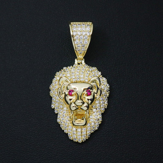 Small Iced Out Lion Pendant - Gold