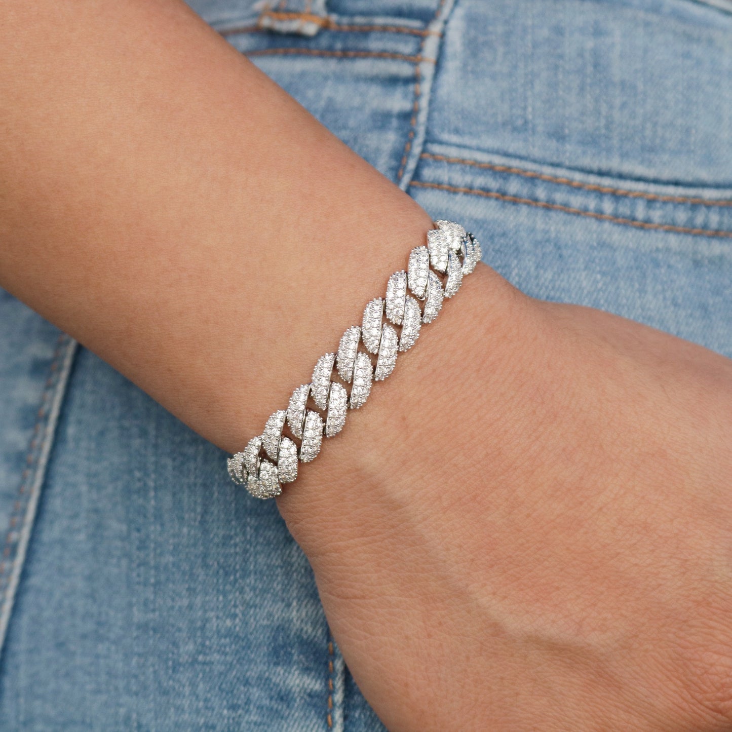 10mm Iced Cuban Bracelet - White Gold