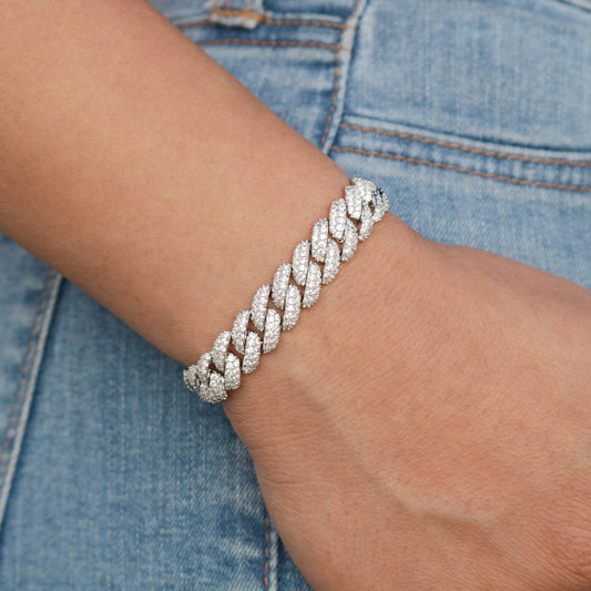 10mm Moissanite Cuban Bracelet - 925 Silver