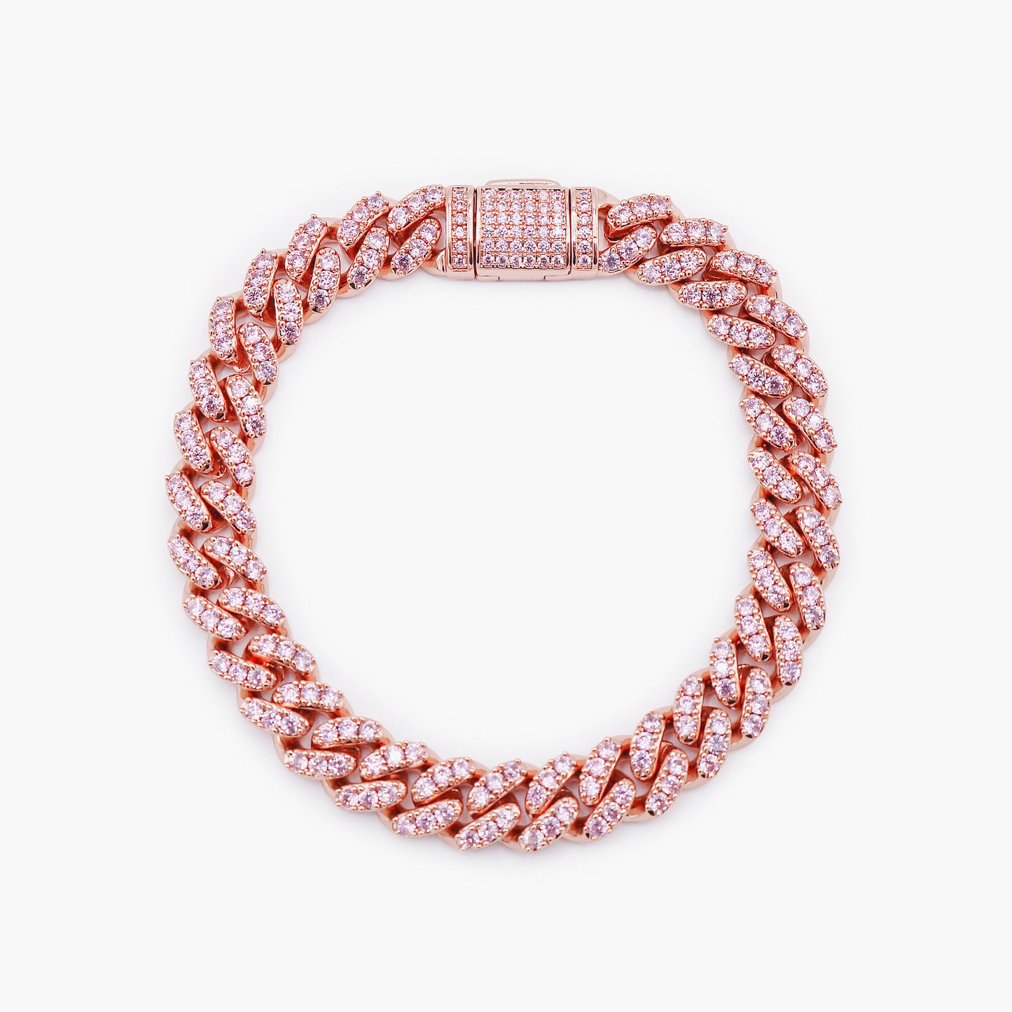 8mm Pink Iced Out Cuban Bracelet - Rose Gold