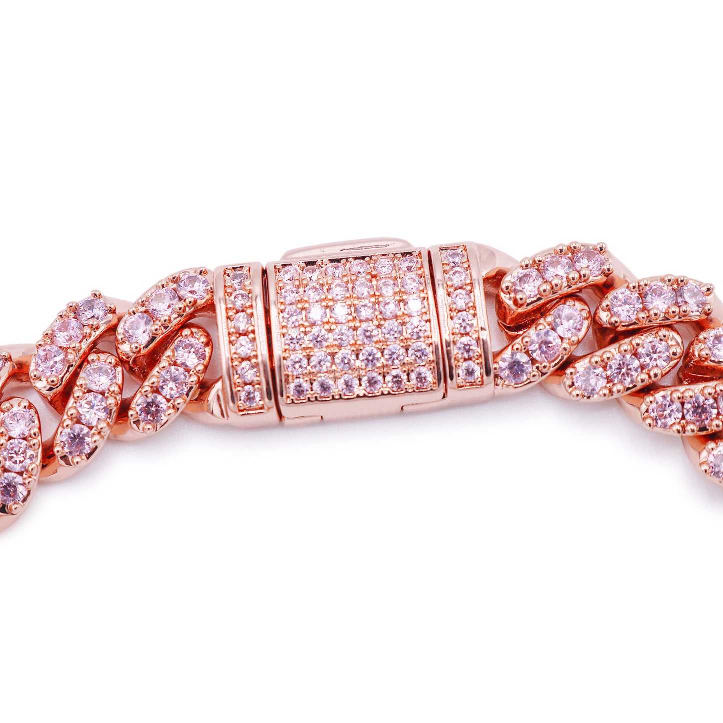 8mm Pink Iced Out Cuban Bracelet - Rose Gold