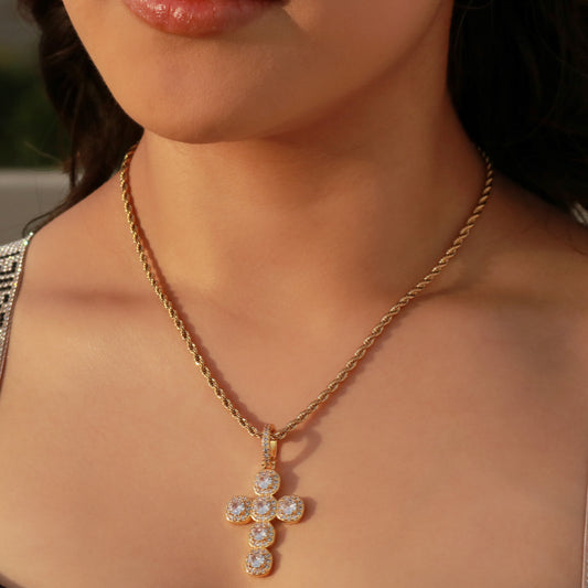 Stone Cross Pendant - Gold