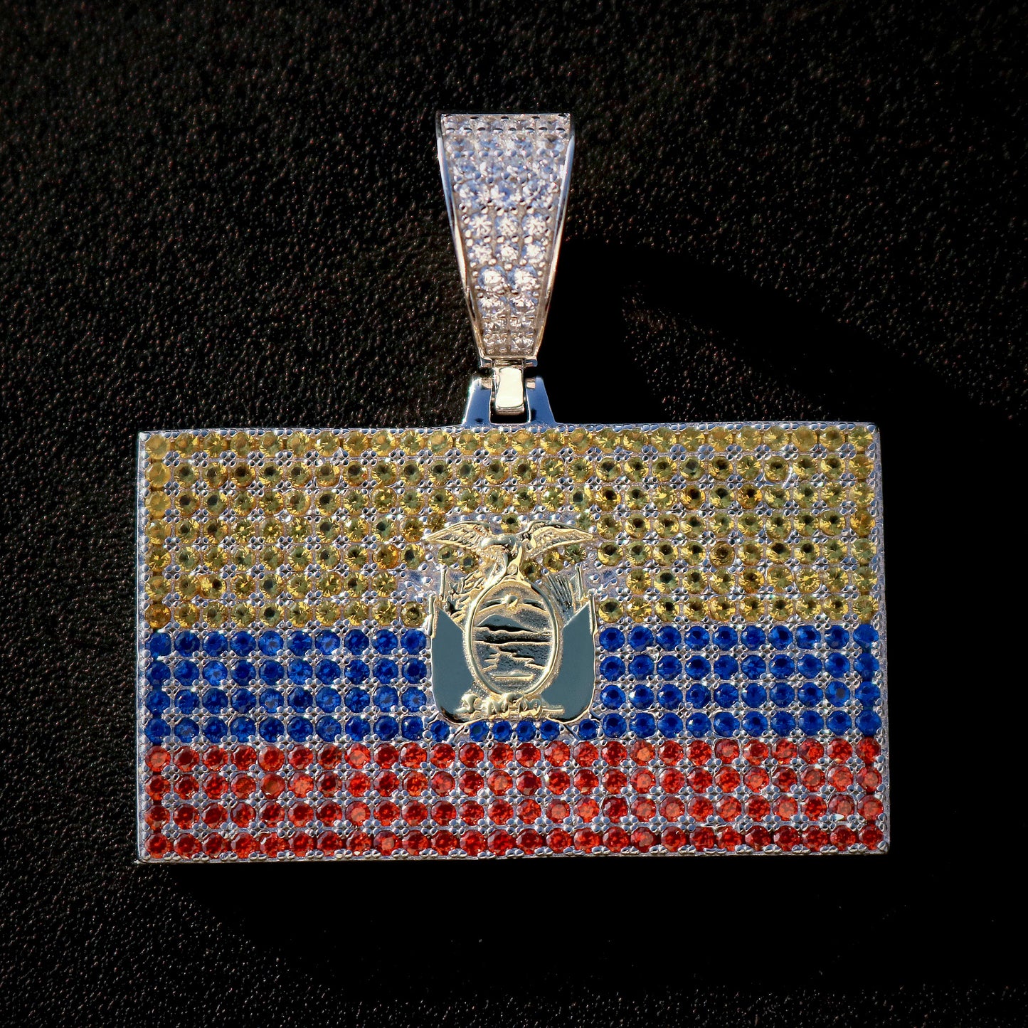 Iced Out Ecuador Flag Pendant - 925 Silver