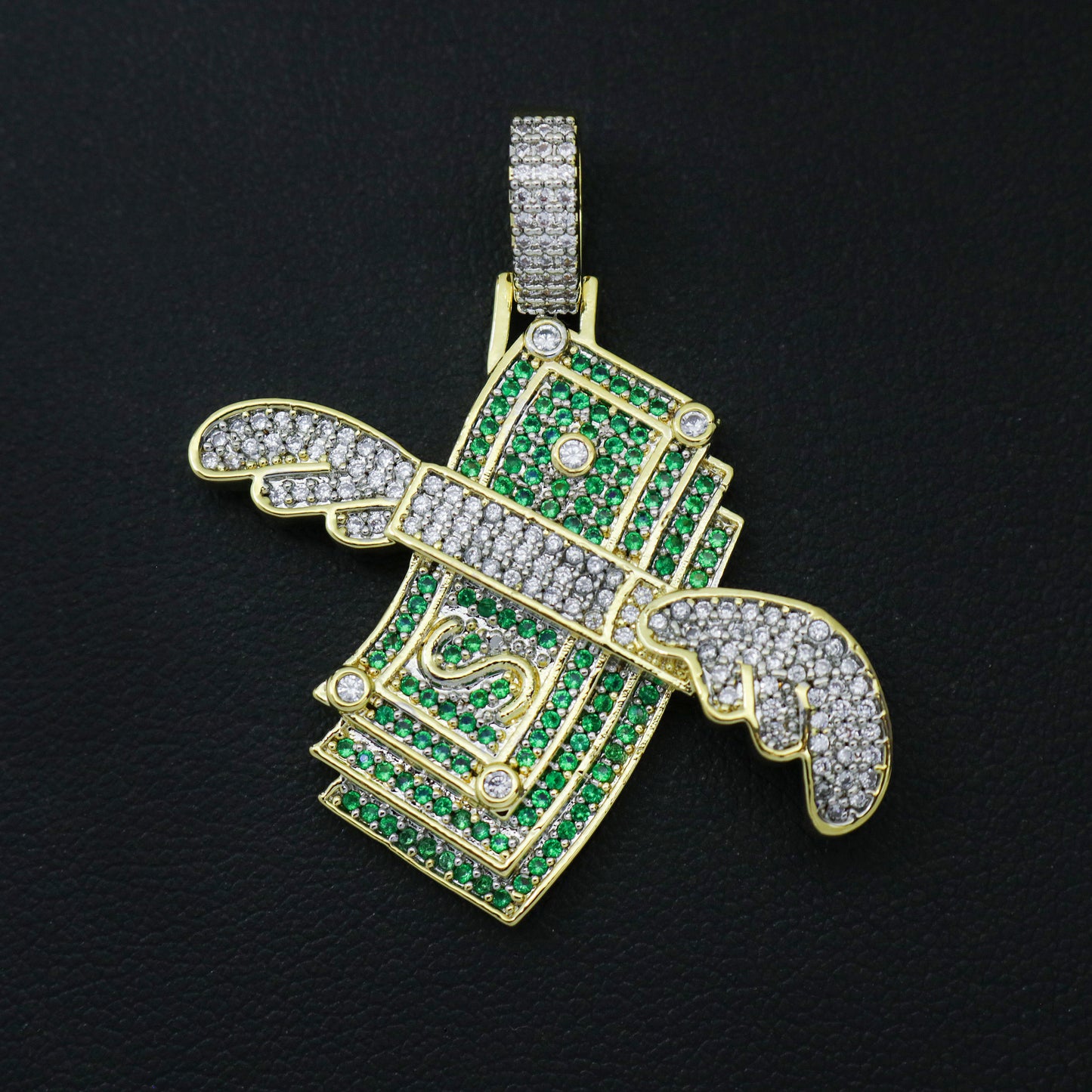 Iced out Winged Money Pendant - Gold