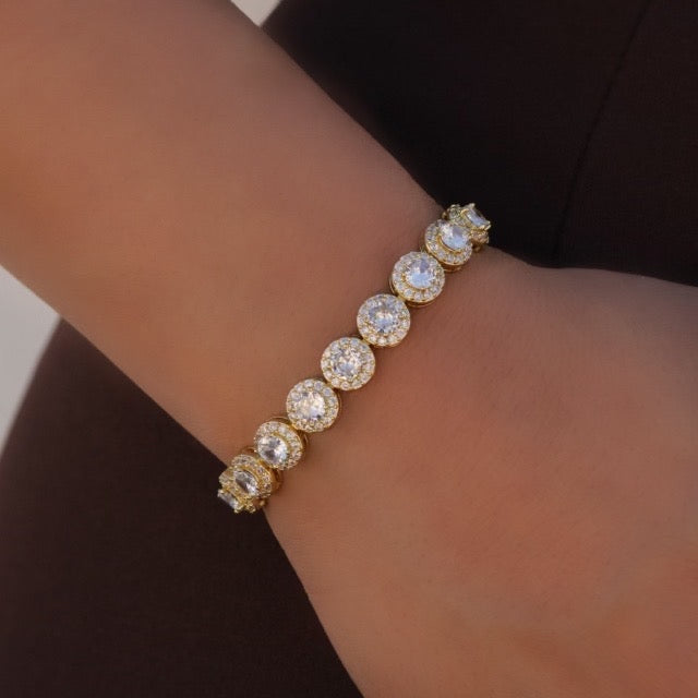 8mm Round Clustered Tennis Bracelet - Gold