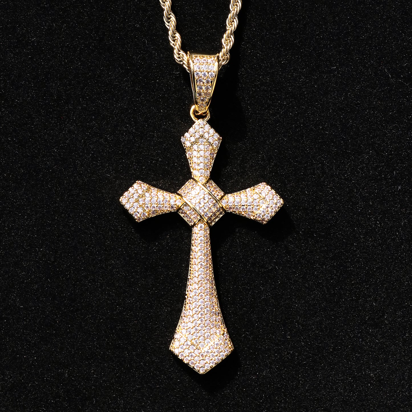 Iced Filigree Cross Pendant - Gold