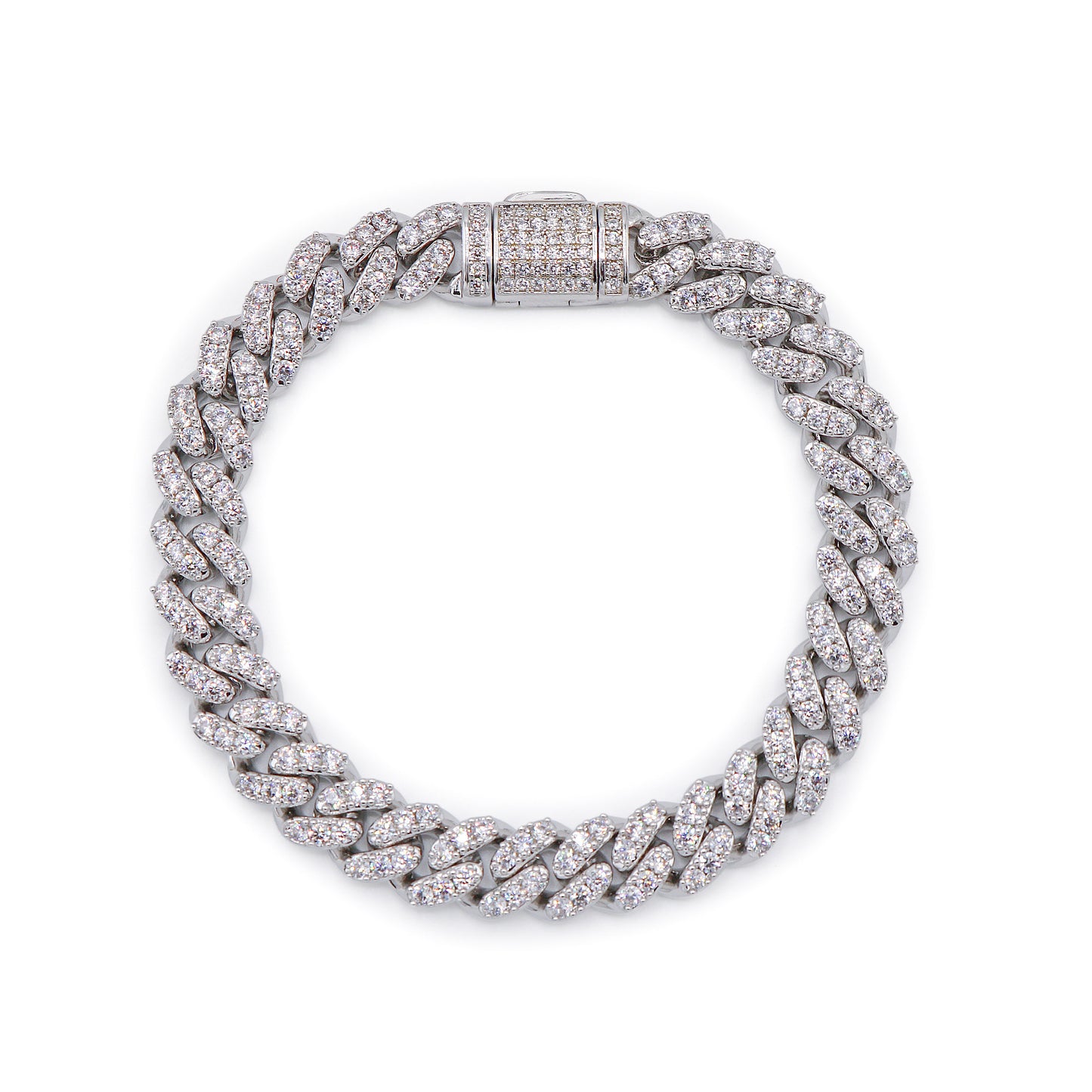 8mm Iced Out Cuban Bracelet - White Gold