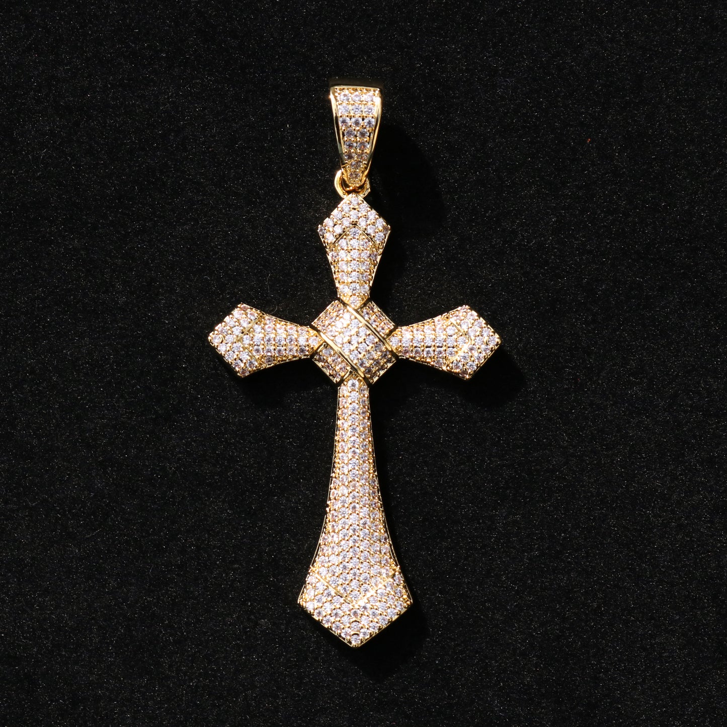 Iced Filigree Cross Pendant - Gold