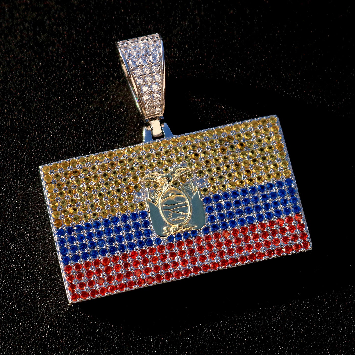 Iced Out Ecuador Flag Pendant - 925 Silver