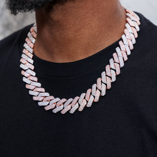 19mm Diamond Prong Link Cuban Chain - 2 Tone