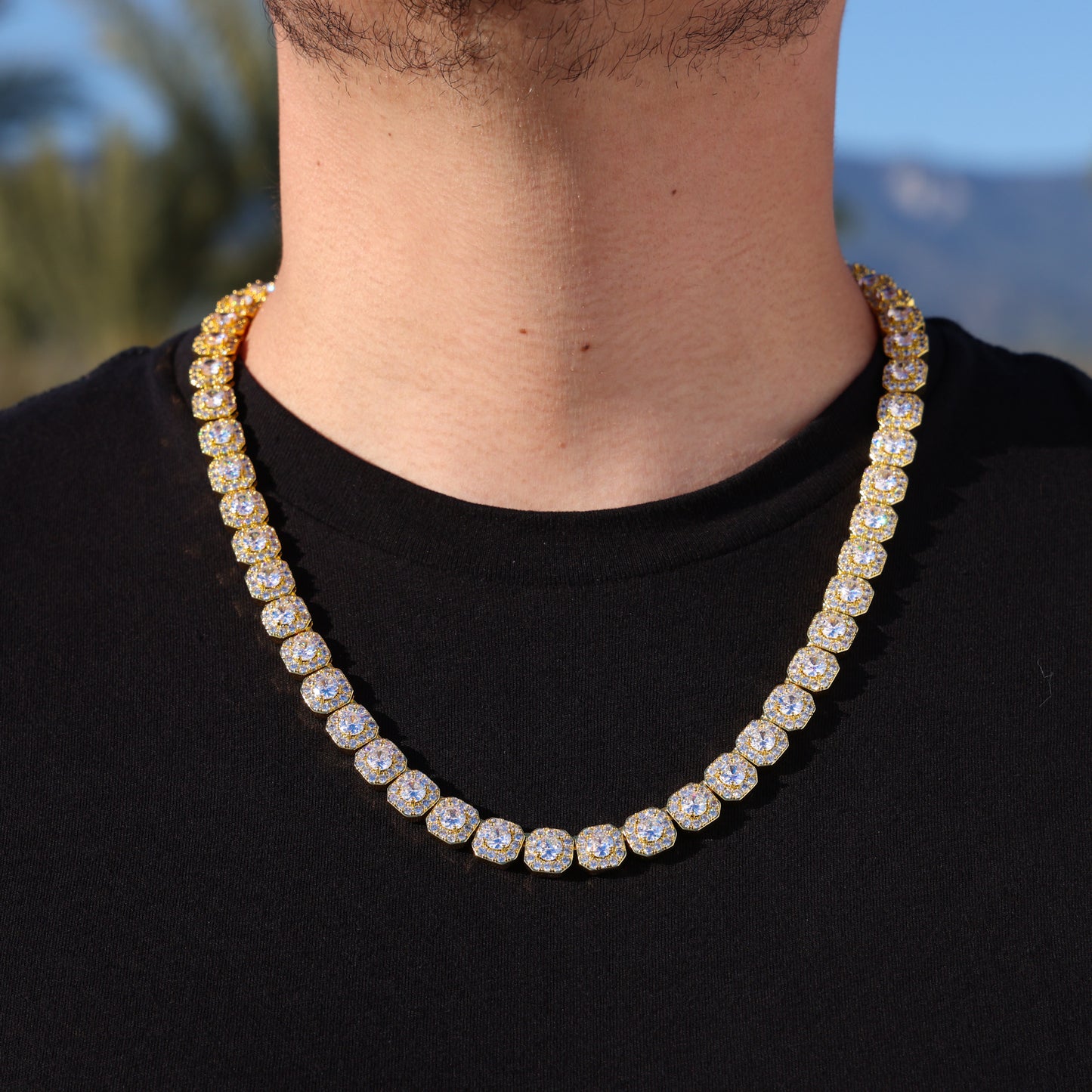 10mm Clustered Tennis Chain - Gold