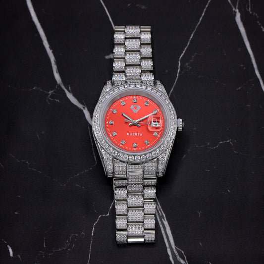 Iced Red Dial Huerta Watch - Stainless