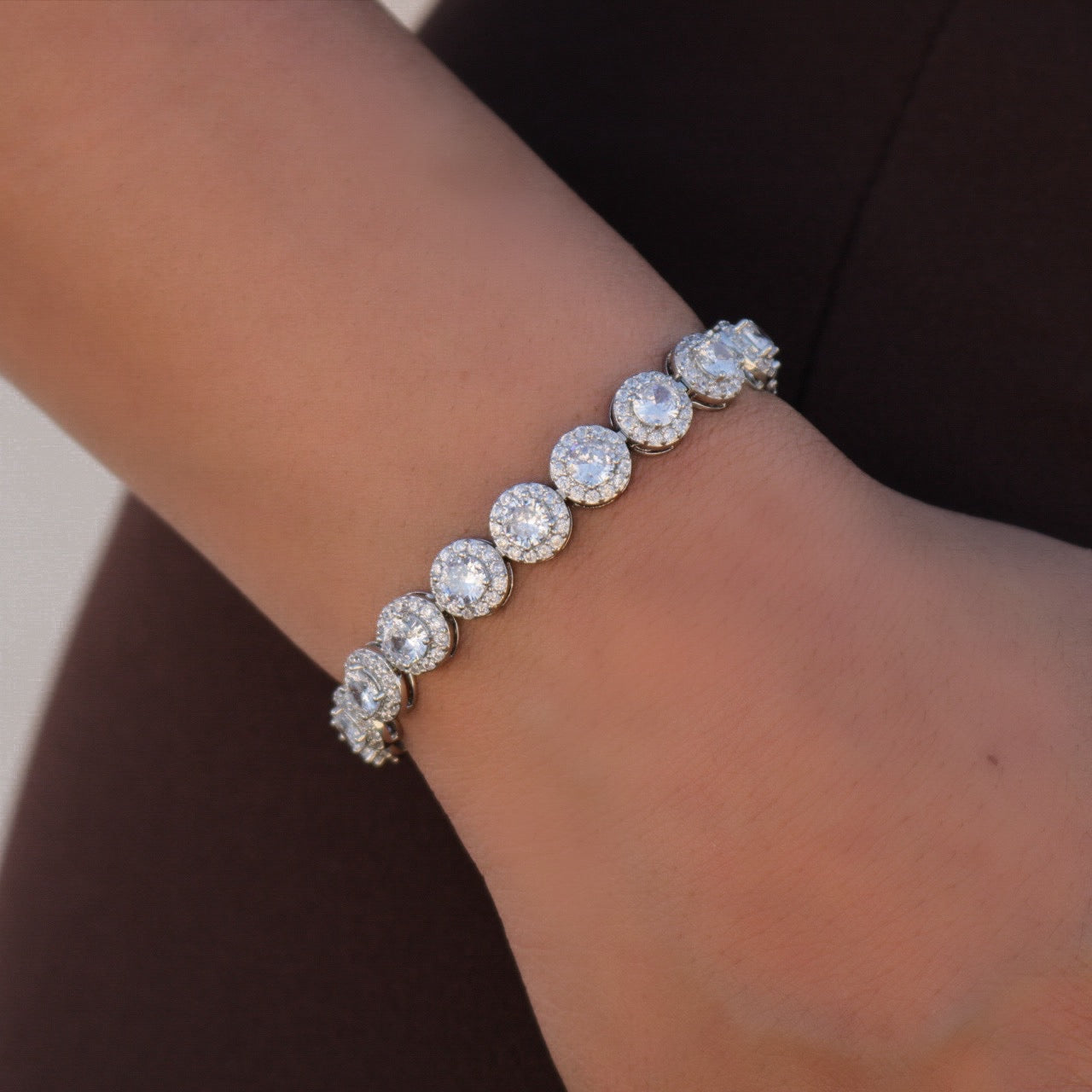 8mm Round Clustered Tennis Bracelet - White Gold