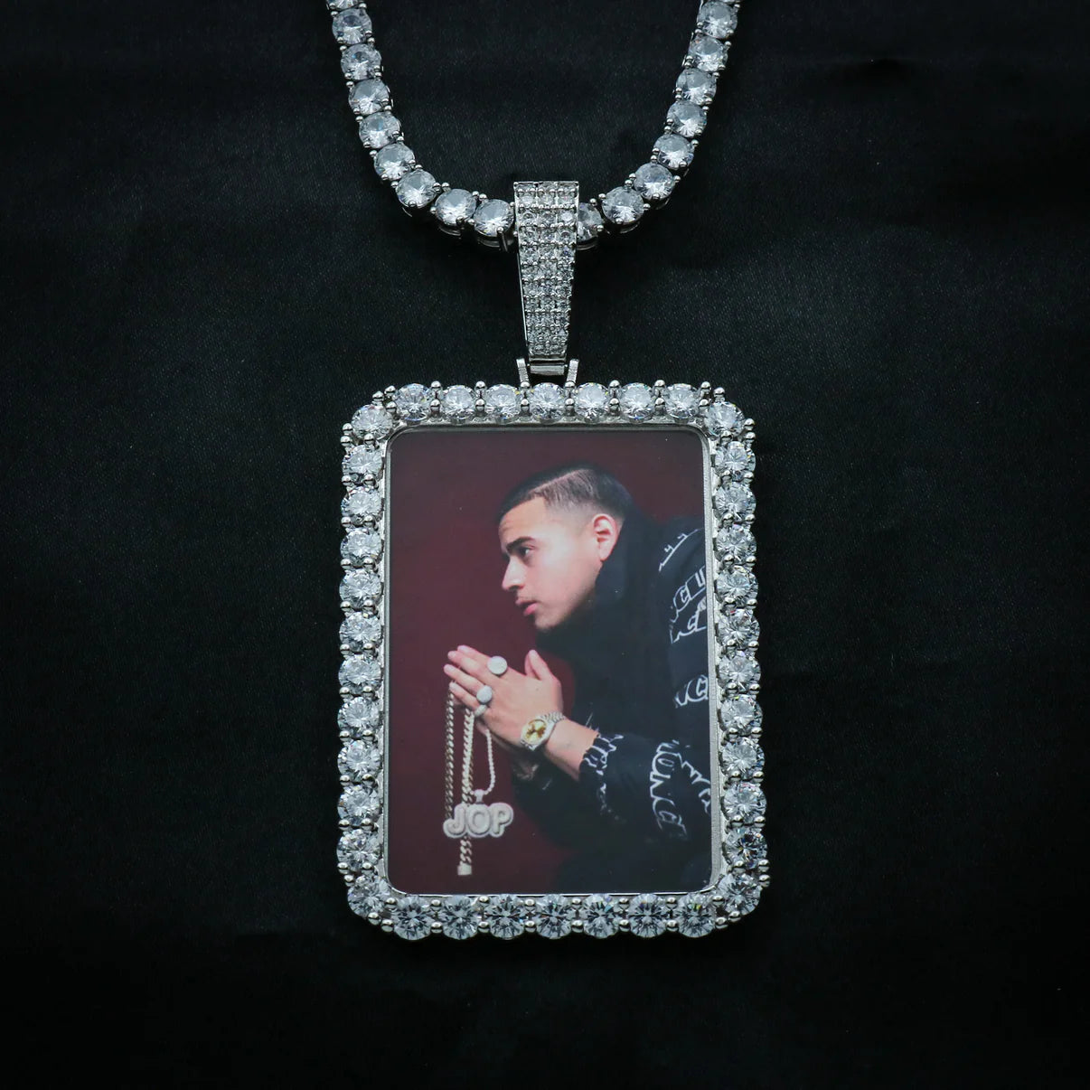 Custom Moissanite Rectangle Photo Pendant - 925 Silver