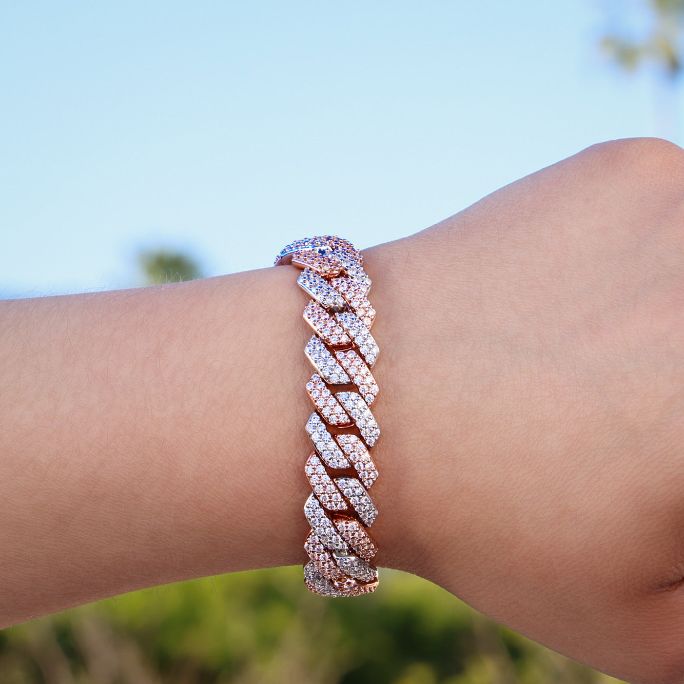 13mm Diamond Prong Link Bracelet - 2 Tone