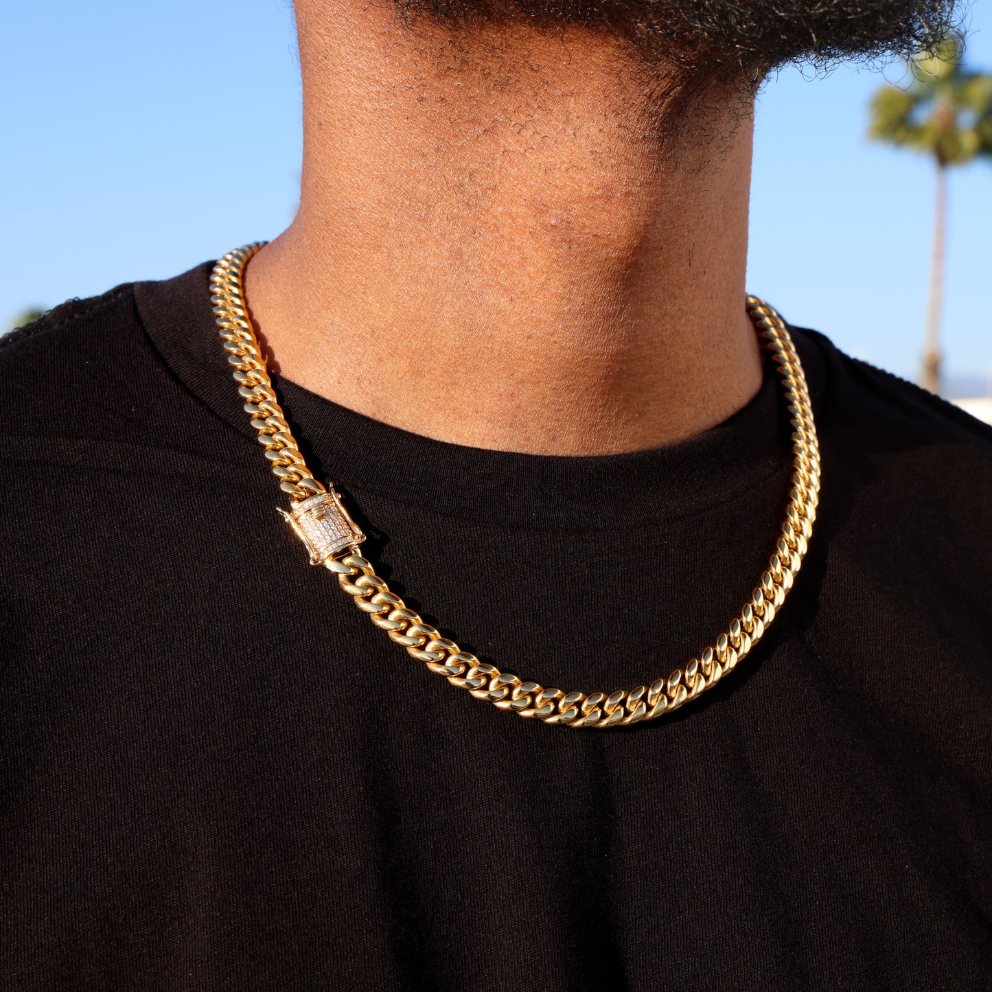 8mm Miami Cuban Chain (Iced Out Clasp) - Gold