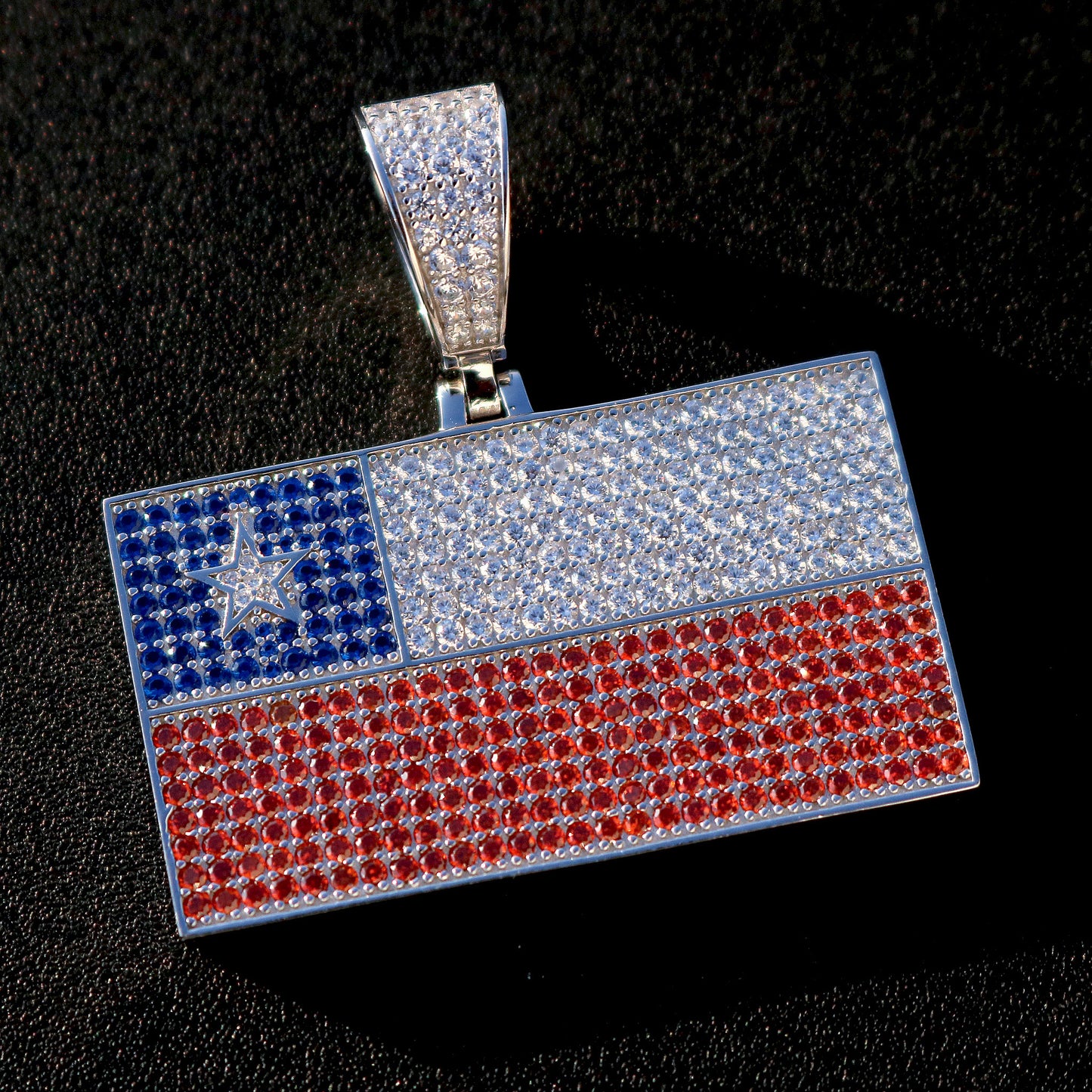 Iced Out Chile Flag Pendant - 925 Silver