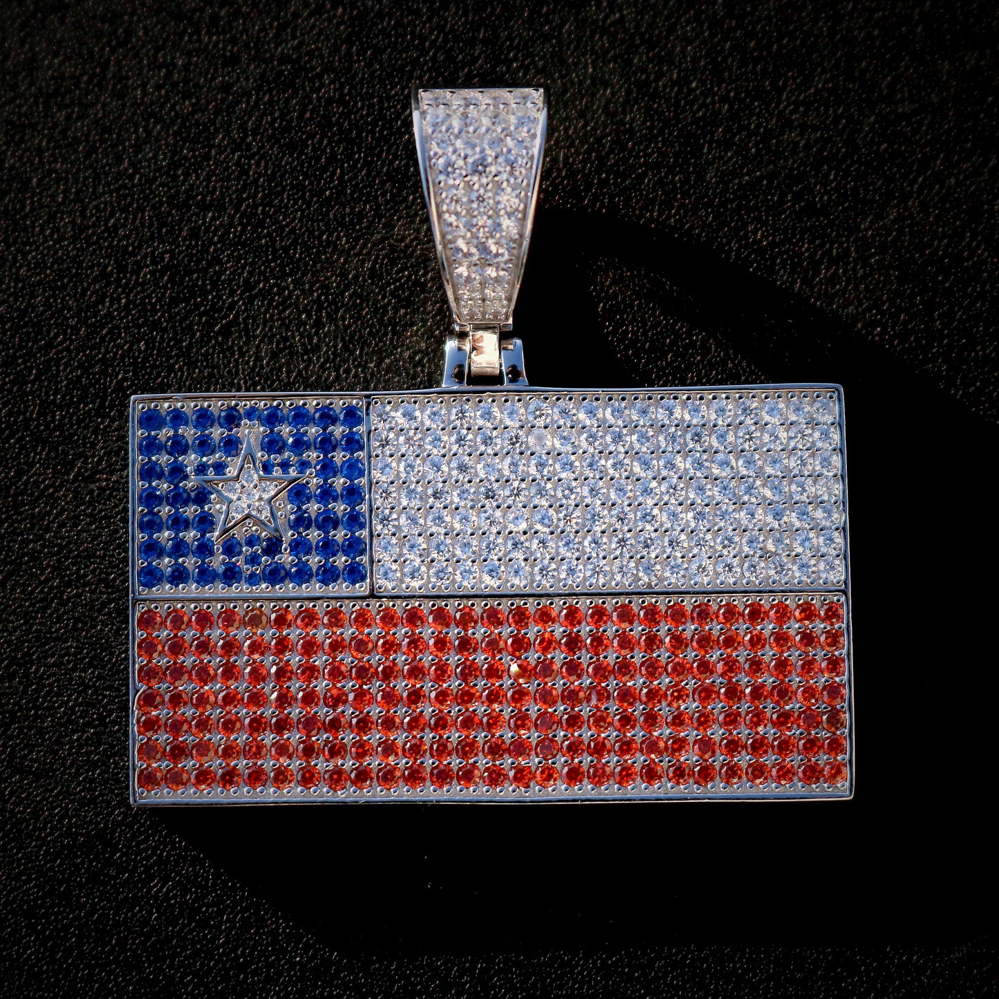 Iced Out Chile Flag Pendant - 925 Silver