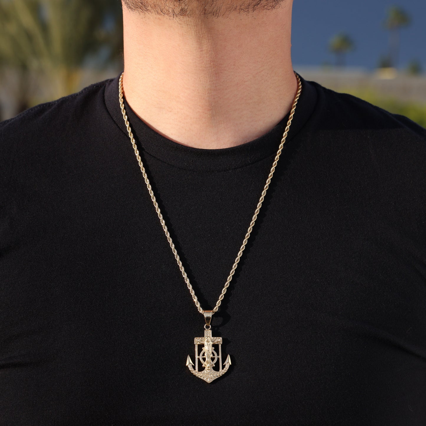 Jesus Anchor Pendant - Gold