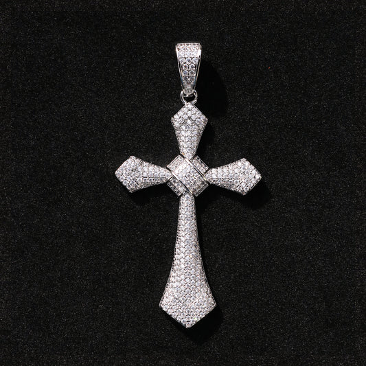 Iced Filigree Cross Pendant - White Gold