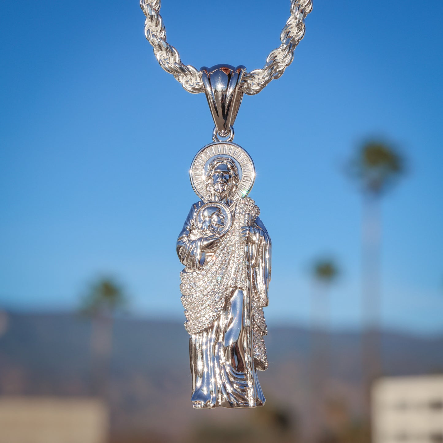 Iced Big San Judas Pendant - 925 Silver