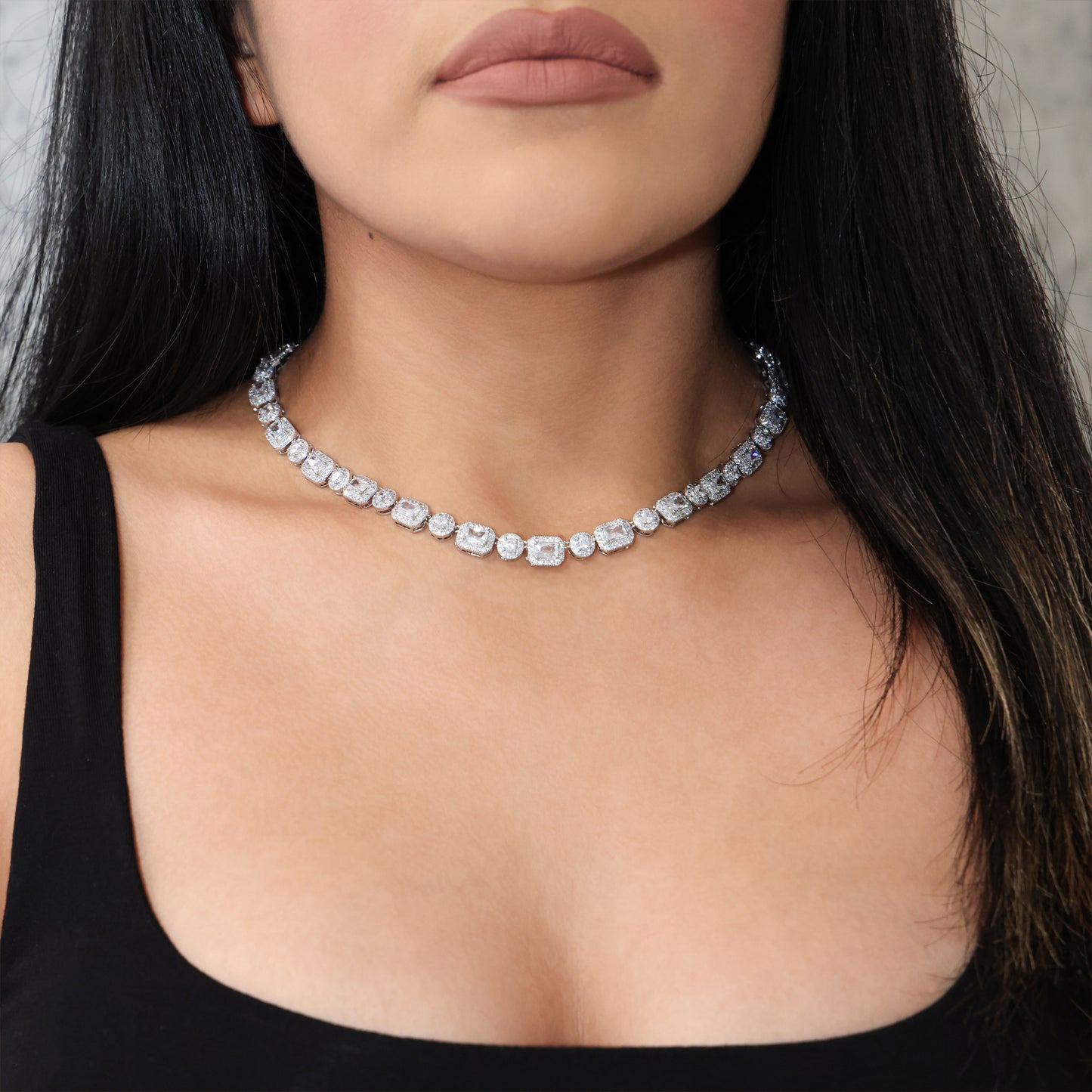 Iced Gemstone Necklace - White Gold