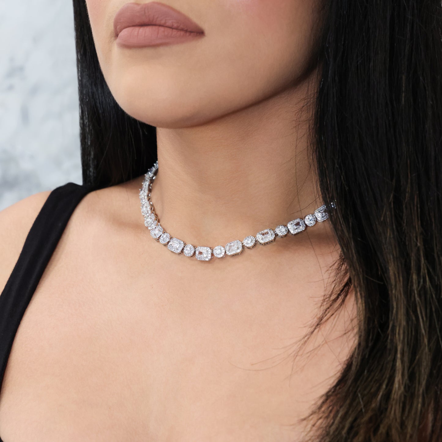 Iced Gemstone Necklace - White Gold