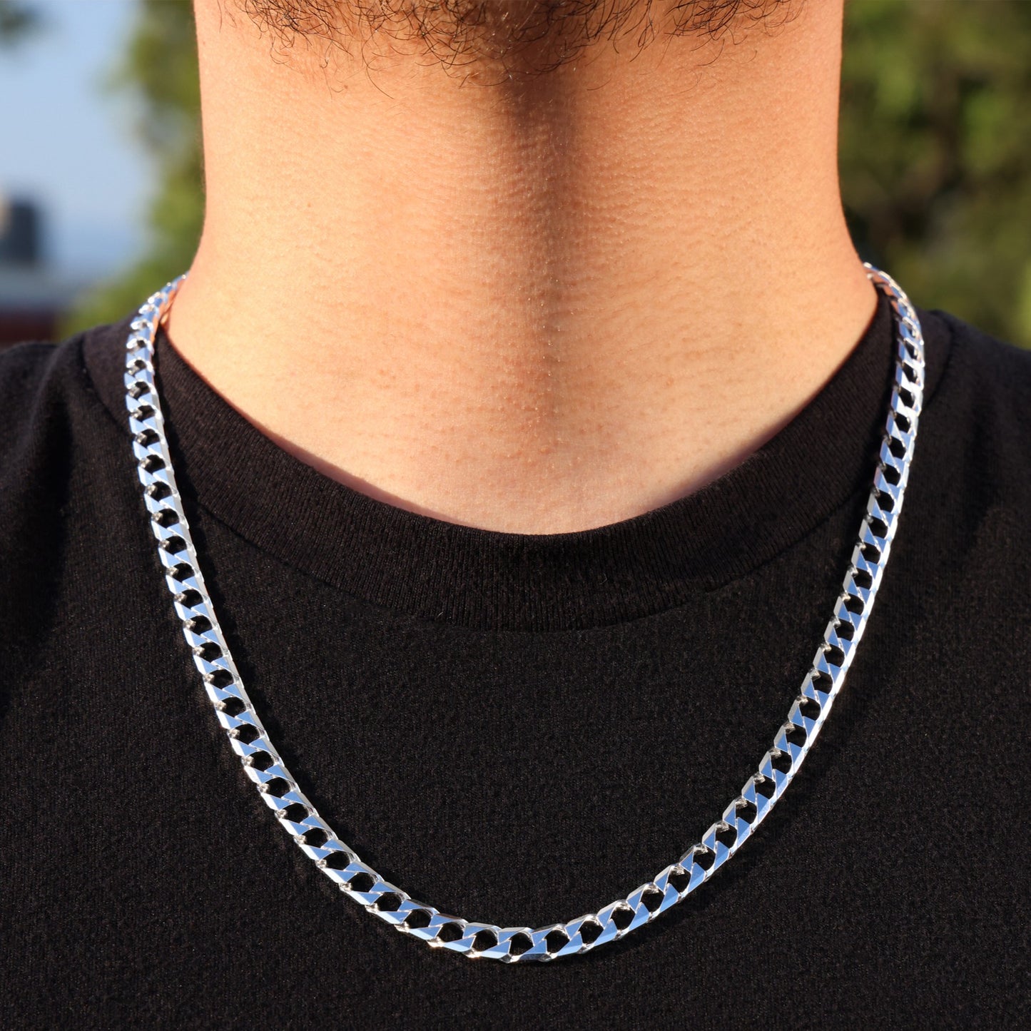 6mm Solid Square Curb Diamond Cut Chain - 925 Silver