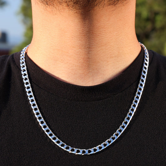 6mm Solid Square Curb Diamond Cut Chain - 925 Silver