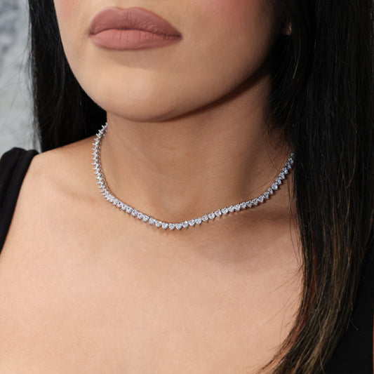 5mm Heart Tennis Necklace - White Gold