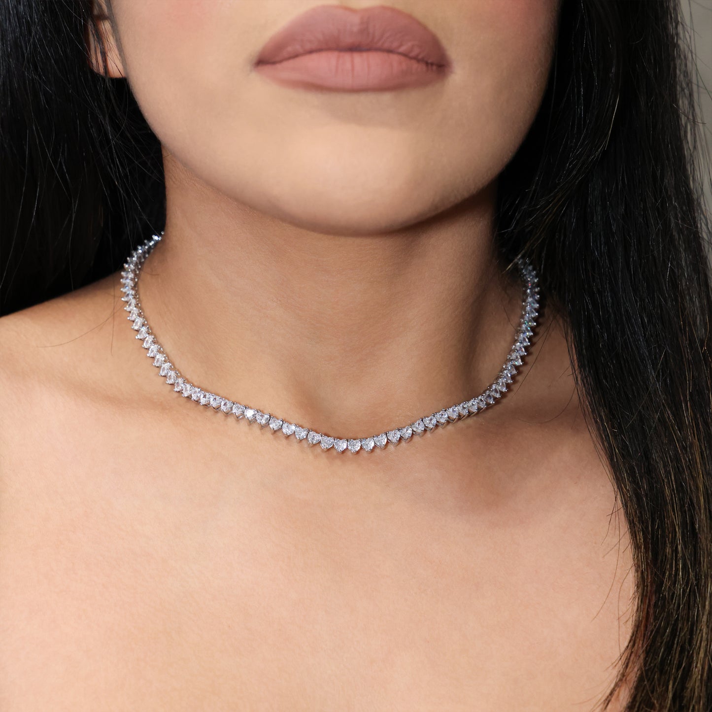 5mm Heart Tennis Necklace - White Gold